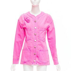 Chanel Neon Pink Denim Logo Jacket